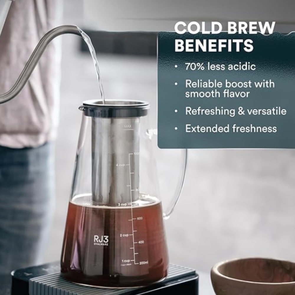 OVALWARE Airtight Cold Brew Iced Coffee Maker Pitcher and Tea Infuser with Spout